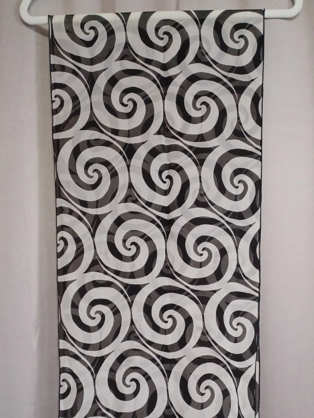 Creative Connections New York Silk Oblong Scarf 66×13 Black White Mod Swirl